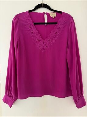 Sézane Juliette Fuchsia Embroidered Lace V-Neck Blouse Size 40 (US 8)